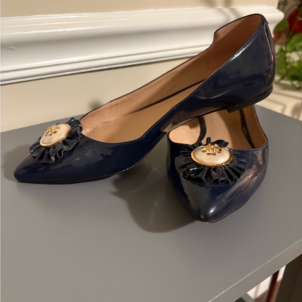 Tory Burch Navy Flats with Gold Accent